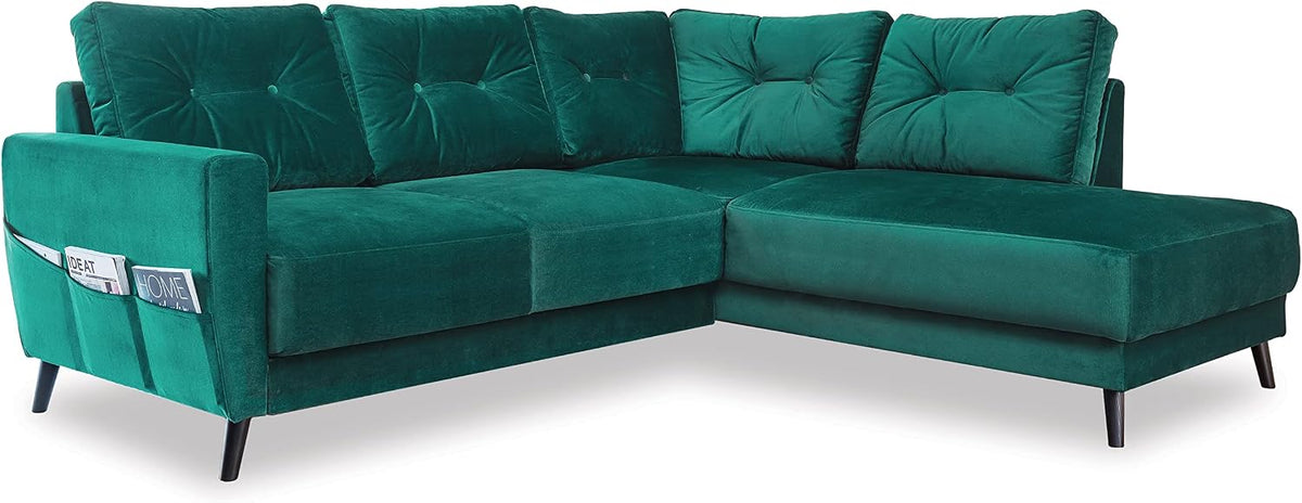 MIUFORM Sofa, Flaschengrün, Friendly Lars L Form, Wohnladschaft Couch Wohnzimmer Gästezimmer, Holzfüße Samt (, Rechts ausgerichtet)