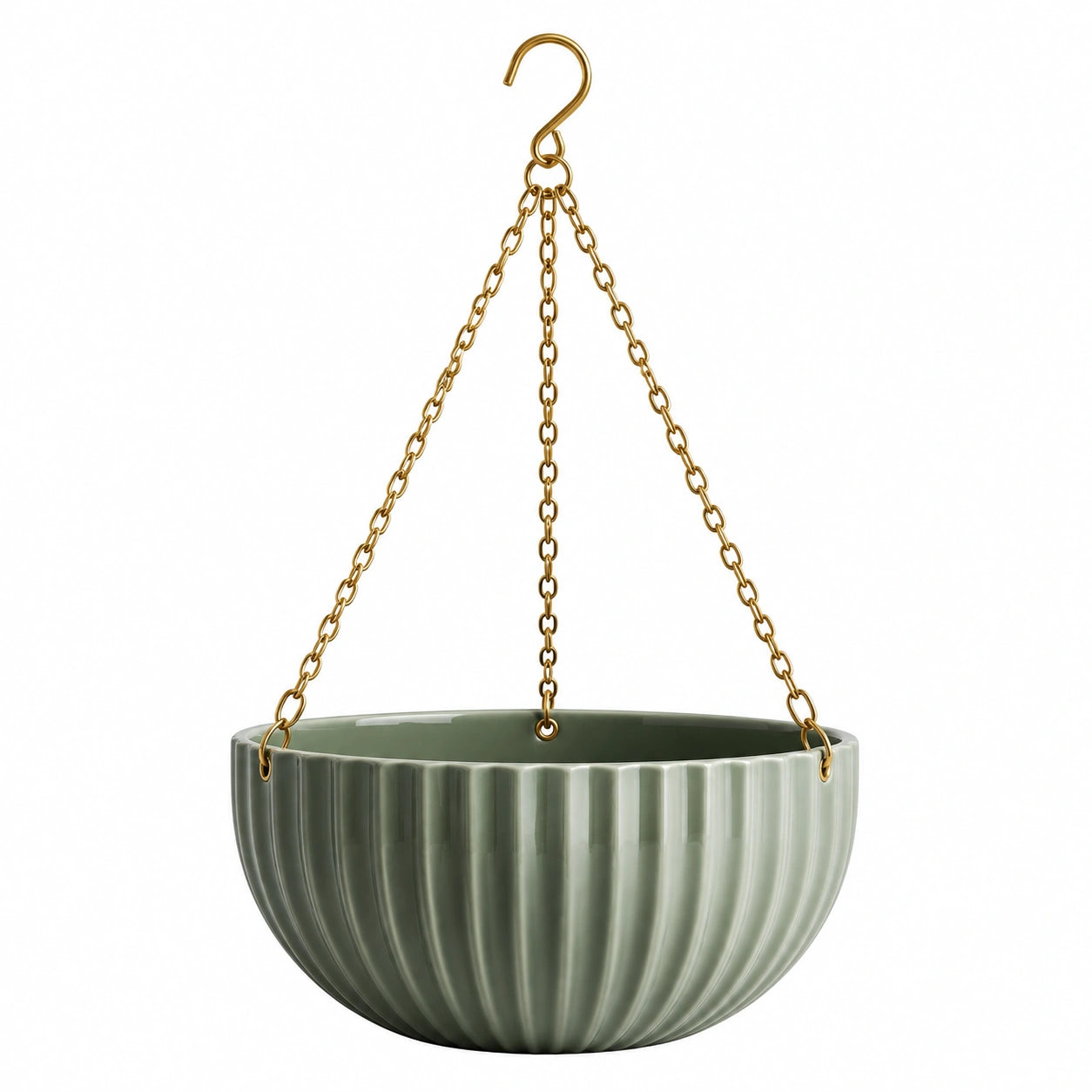 Hängeblumentopf 25 cm Keramik Grün mit Metallketten für Innenräume
