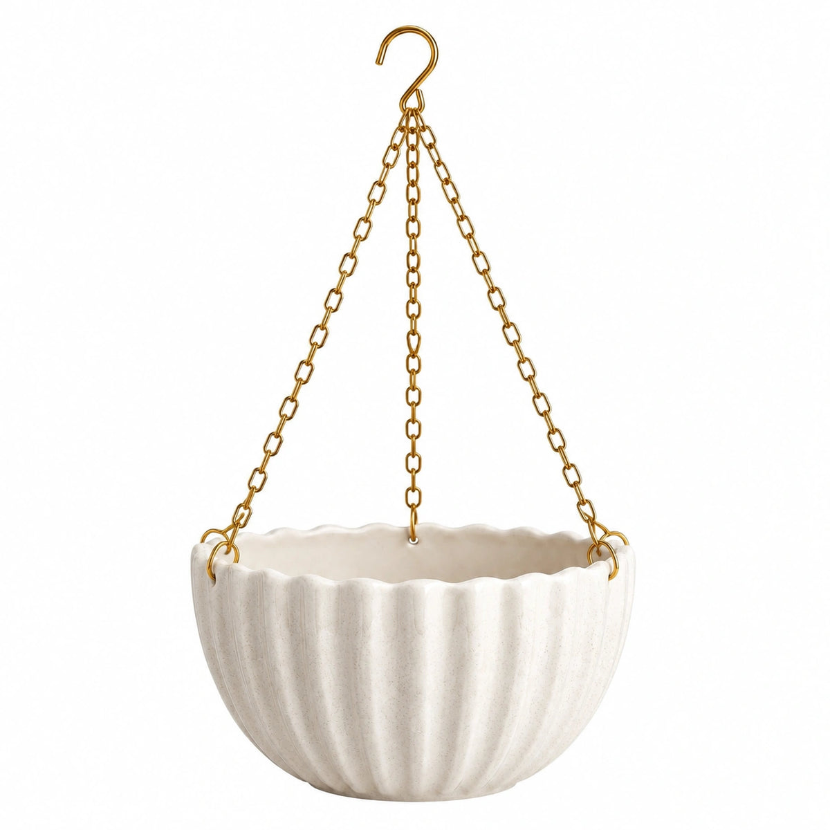 Hängender Blumentopf 20 cm Keramik Creme mit Metallketten für Innenräume