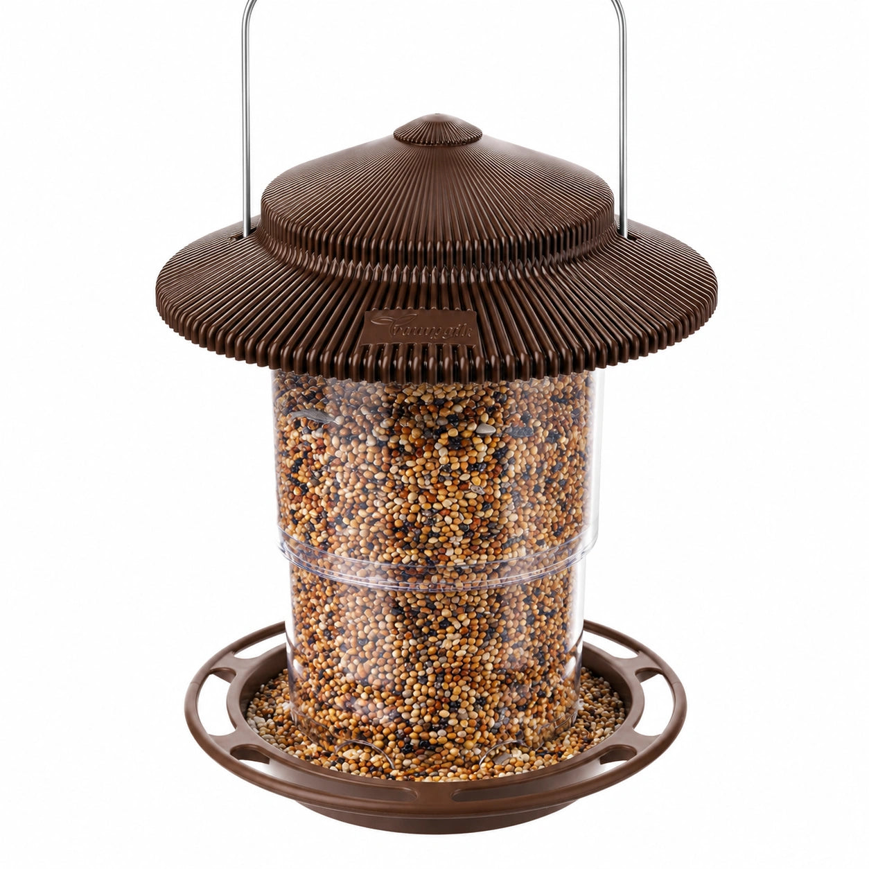 Hängendes Vogelfutterhaus 24 cm Kunststoff Braun Transparent mit Futtersäule