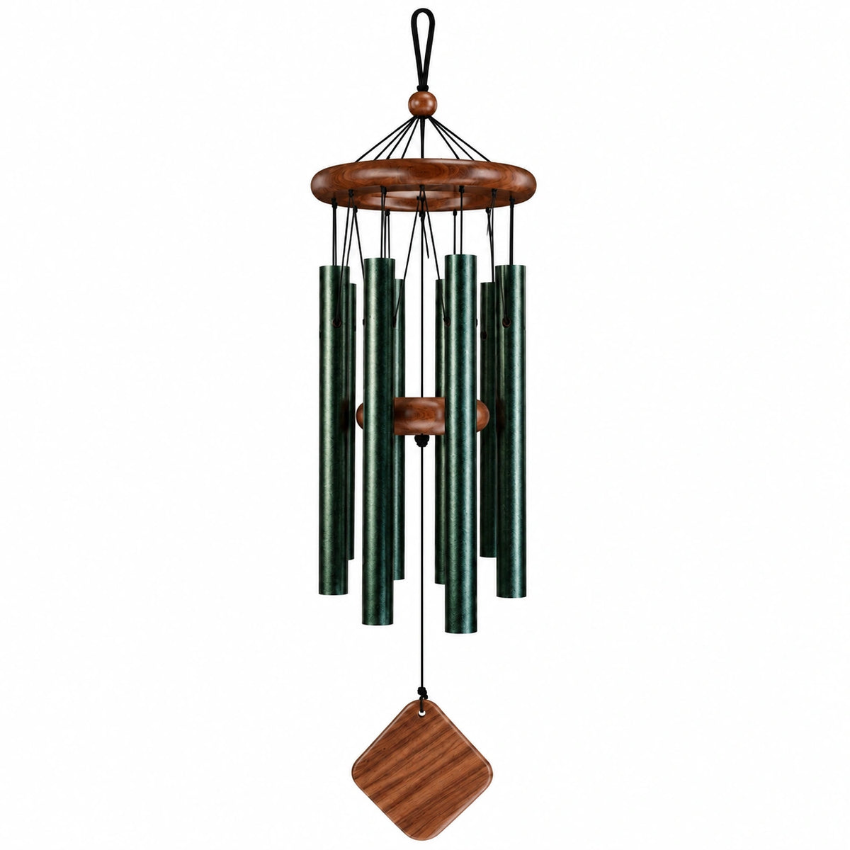 Windspiel 85 cm aus Metall und Holz in Grün Braun zum Aufhängen