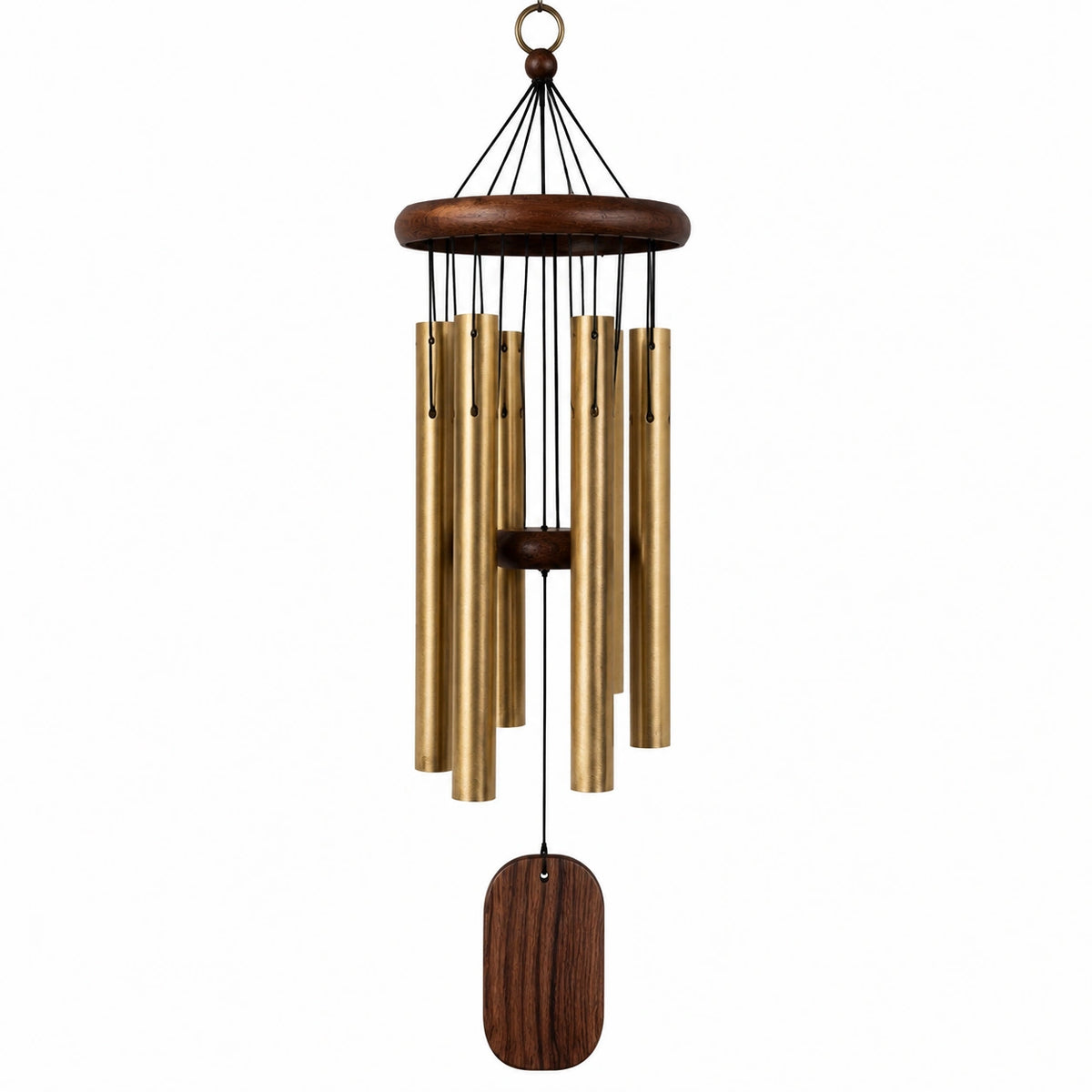 Windspiel 90 cm aus Metall und Holz in Gold/Braun mit Klangröhren für Innen und Außen