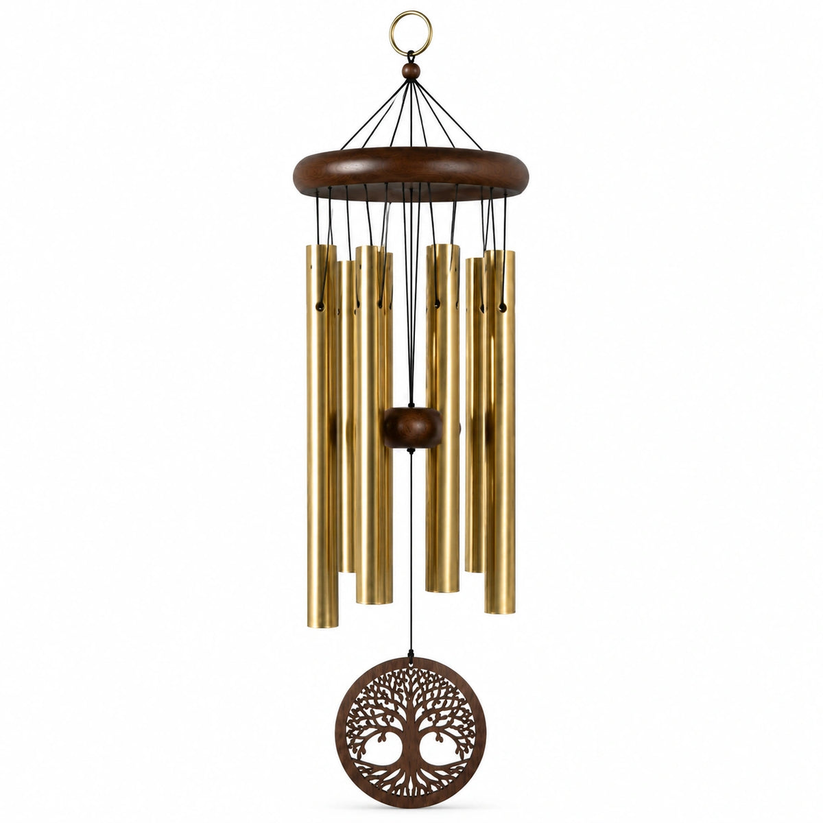 Windspiel 90 cm aus Metall und Holz in Goldbraun für Garten und Balkon