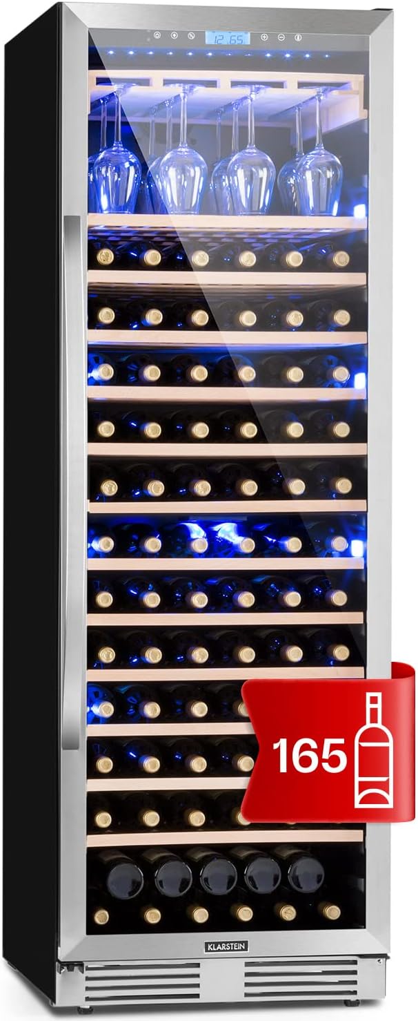 Klarstein Getränkekühlschrank, 433 L, Schwarz, Einbau-Weinkühlschrank, 1 Zonen Klein, Kleiner Weinschrank, Wein-Kühlschrank Klein mit Glastür