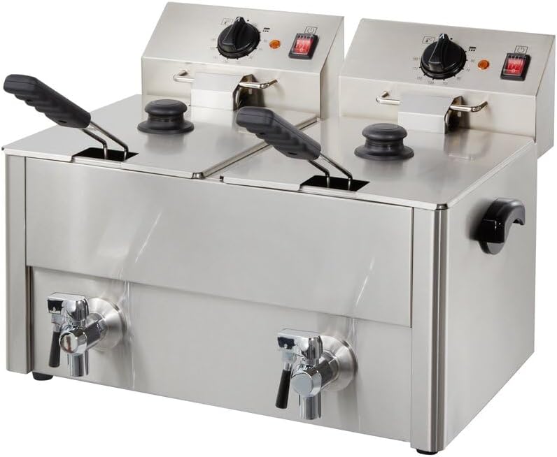 GastroHero Heißluftfritteuse, Silber, Doppelfritteuse 2x10 L I Große Edelstahl-Fritteuse