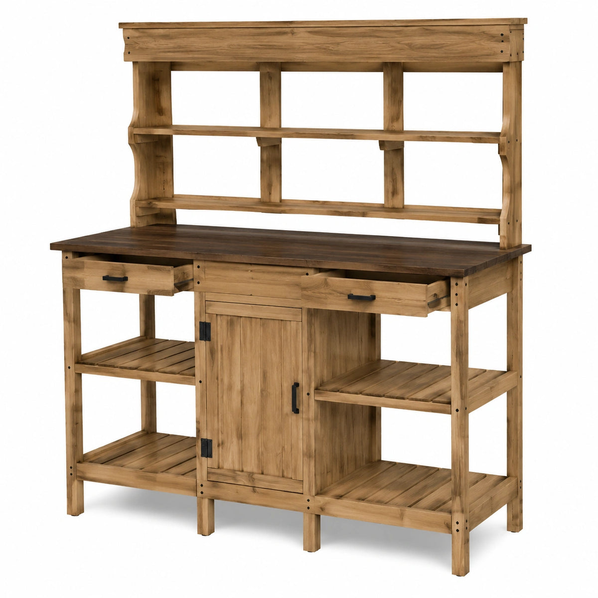 Gartenarbeitstisch 120 x 48 x 170 cm Holz Braun mit Ablagen und Schrank