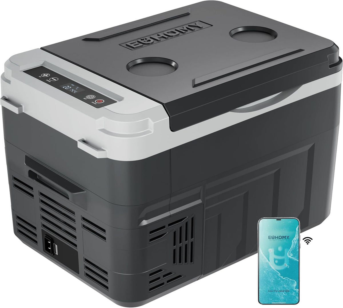 EUHOMY Gefrierschrank, 240 V, 15 L, 24 V, Dunkelgrau, Kompressor Kühlbox, Kühlbox Auto mit APP-Steuerung, -20℃~20℃