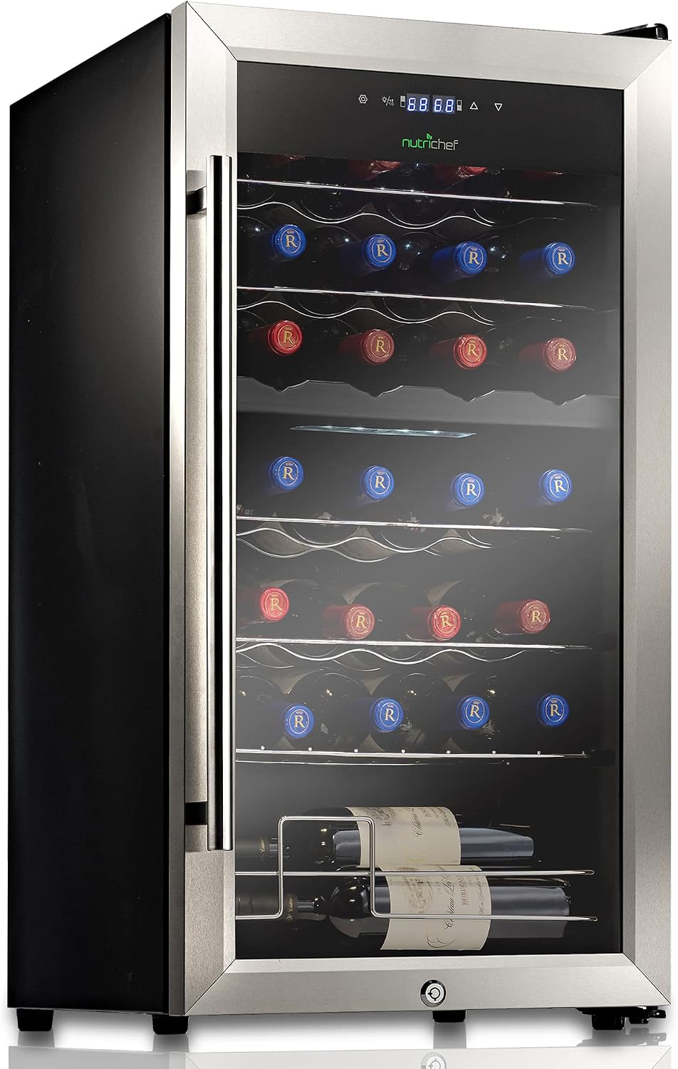 NutriChef Weinkühlschrank, 74,4 Liter, Schwarz, 28 Flaschen und Kapazität
