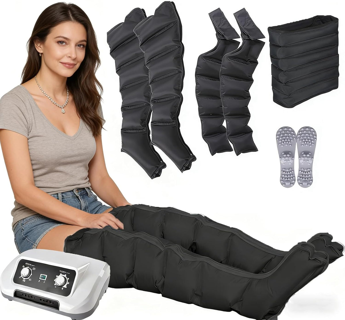 GZGHRZQS Kompressor, Schwarz, Lymphdrainage Gerät Beine Professional Beinmassagegerät, XXL BeinmassagegeräT FüR Schmerzlinderung Und Durchblutung