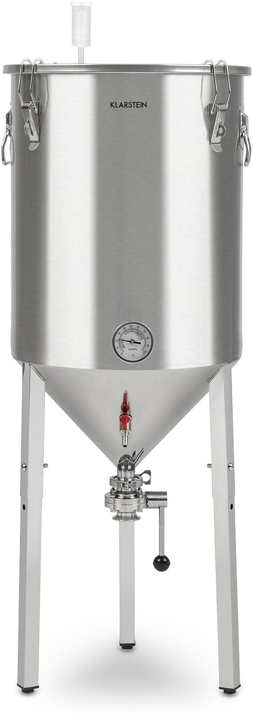 Klarstein Gärbehälter, 60 l, silber, Gärkeller Bierbrauanlage - Brauanlage mit Thermometer, konischer Braukessel
