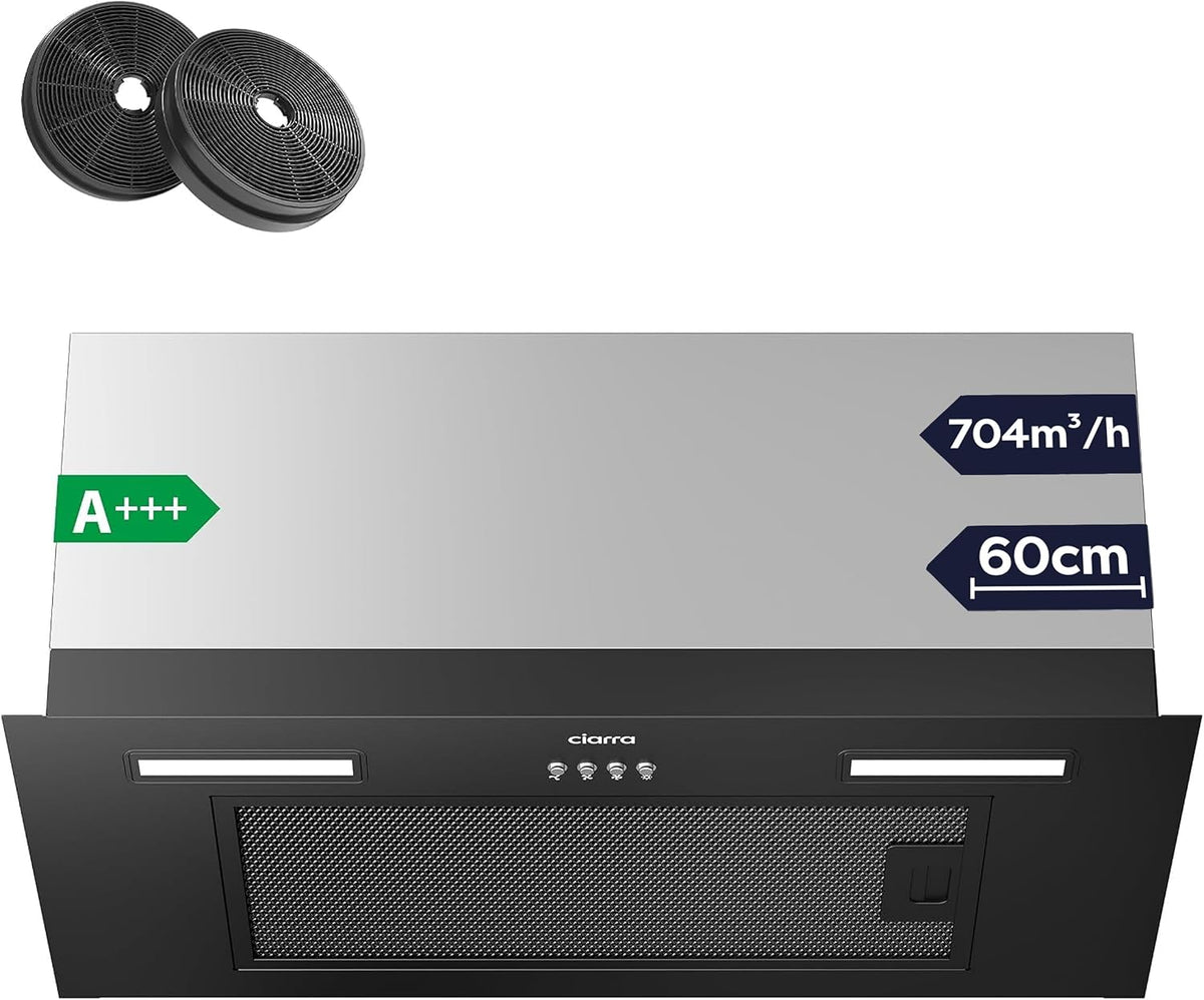 CIARRA Dunstabzugshaube, 60 cm, 704 m, Schwarz/Silber, CBCB6926A A+++ Einbau breit ³/h Umluft