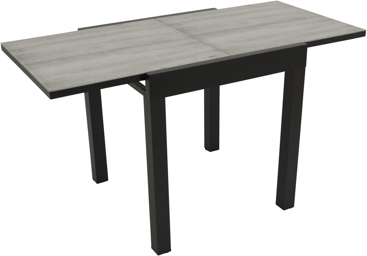 DEGAMO Esstisch, 70x70 cm, 140 cm, 75 cm, anthrazit, Balkontisch FARO aus Aluminium und Glas in Keramtikoptik, ausziehbar