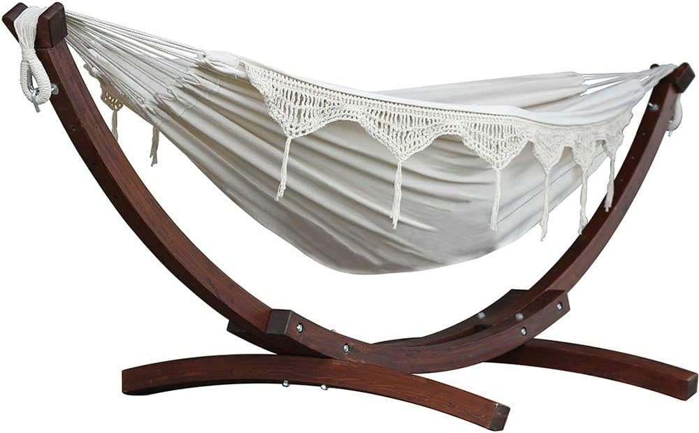 Vivere Hängematten, 254 x 117 x 104 cm, Natur/Weiß/Braun, C8SPCT-00 Doppelhängematte aus Baumwolle mit stabilem