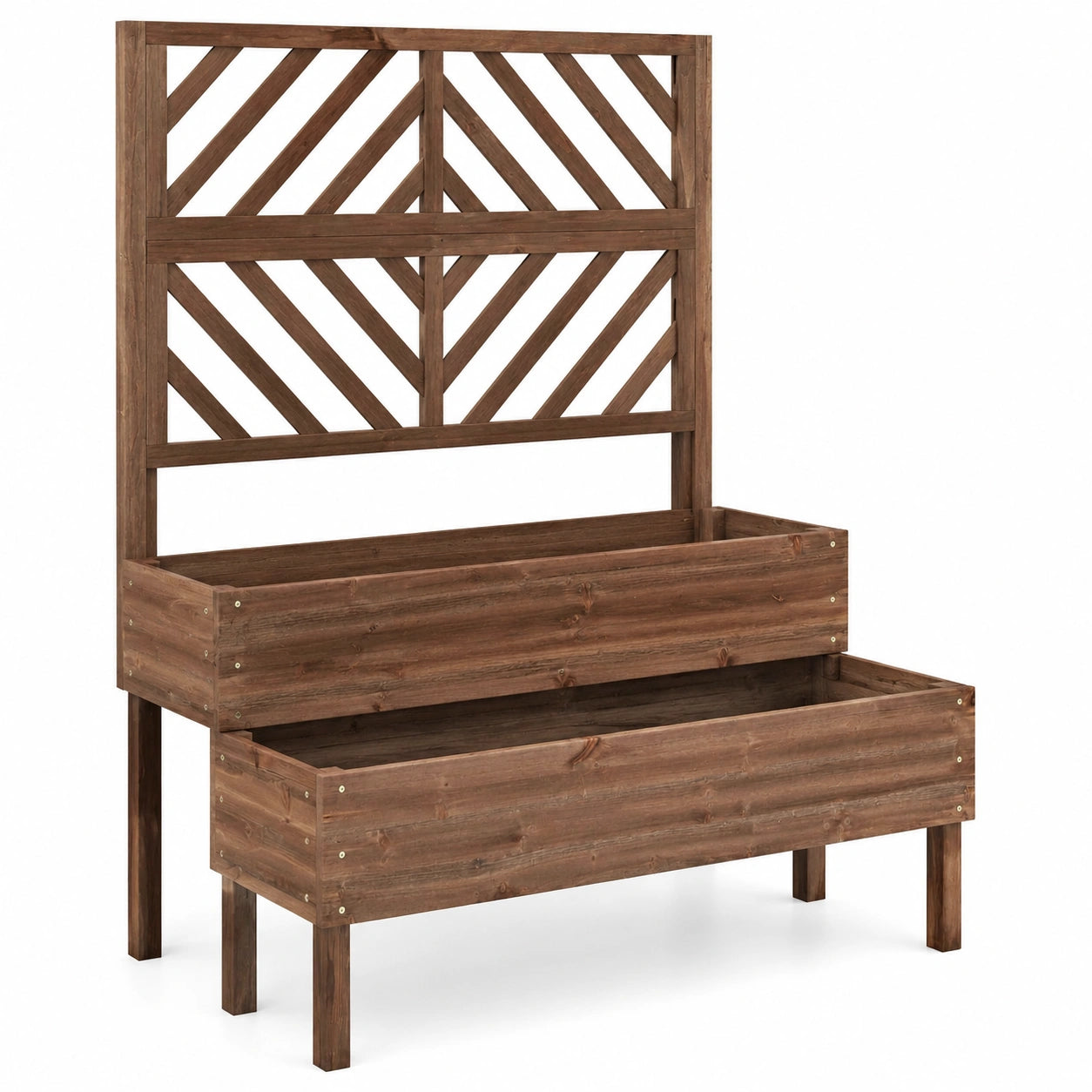 Hochbeet 120 x 60 x 150 cm aus Holz in Braun mit Rankgitter für Garten und Terrasse