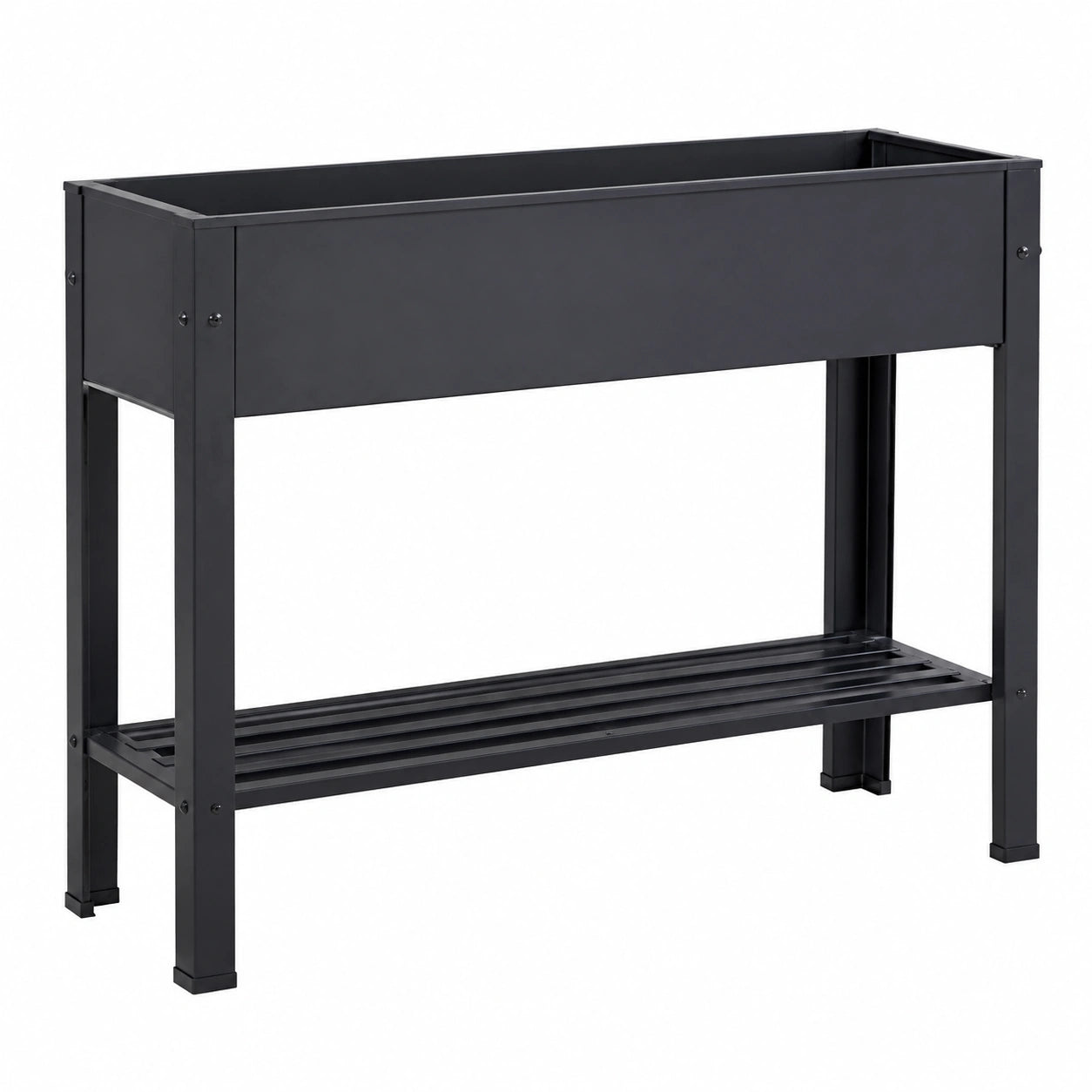 Hochbeet 100 x 40 x 80 cm aus Metall Schwarz mit Ablage