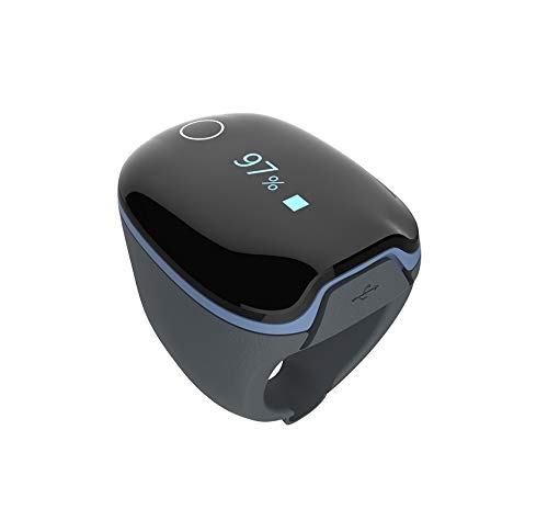 Trendmedic Monitor, Schwarz, O2 Ring Pulsoximeter, SpO2-Schlaf in Ringform mit Vibrationsalarm, kontinuierlicher Nachtaufzeichnung