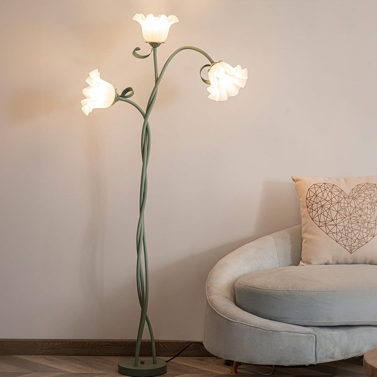 meibeileil Standleuchten & Deckenfluter, 170Cm, Grün, Blumen Stehlampe Wohnzimmer, Schwanenhals DIY Bogenlampe Standleuchte mit 3-Köpfe Rose