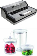 CASO FastVac 440 Folienschweißgeräte, Schwarz/Silber/Transparent, 1405 4000 Gewerbevakuumierer mit 1260 Vakuumbehälter Set