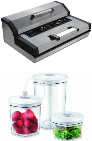 CASO FastVac 440 Folienschweißgeräte, Schwarz/Silber/Transparent, 1405 4000 Gewerbevakuumierer mit 1260 Vakuumbehälter Set