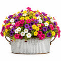 Kunstblumenarrangement 38 cm Kunststoff Rosa Gelb Weiß Violett im Metalltopf - Blühende Dekoration