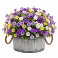 Kunstblumen im Metalltopf 36 cm Violett Weiß Gelb für Innenraum im Landhausstil