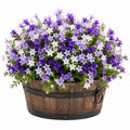 Künstliche Topfpflanze 55 cm mit violetten weißen Blüten im Holzgefäß