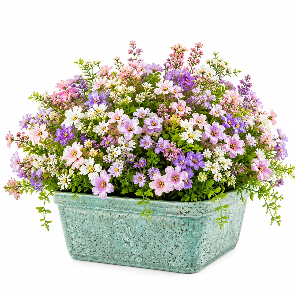Künstliche Topfpflanze 48 cm aus Kunststoff in Rosa Violett Weiß mit Keramiktopf für Innenräume