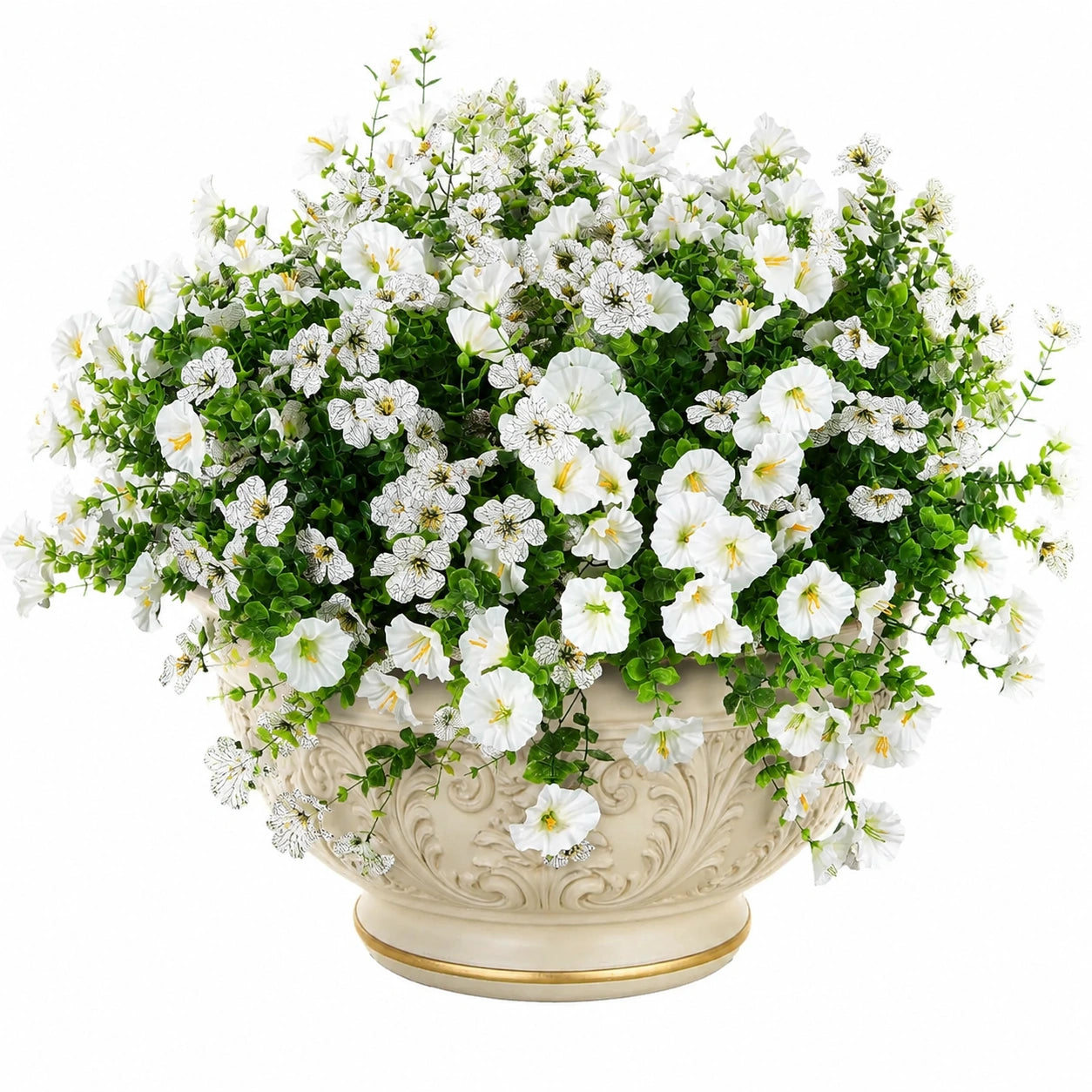 Kunstpflanze 45 cm Weiß Grün aus Kunststoff im Ziertopf florale Dekoration