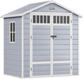 Gerätehaus YITAHOME, 182x134x210 cm, Grau, Kunststoff Gartenhaus Kunstharz Aufbewahrungsschuppen, Werkzeuge mit zaunartigen Seitenfenstern