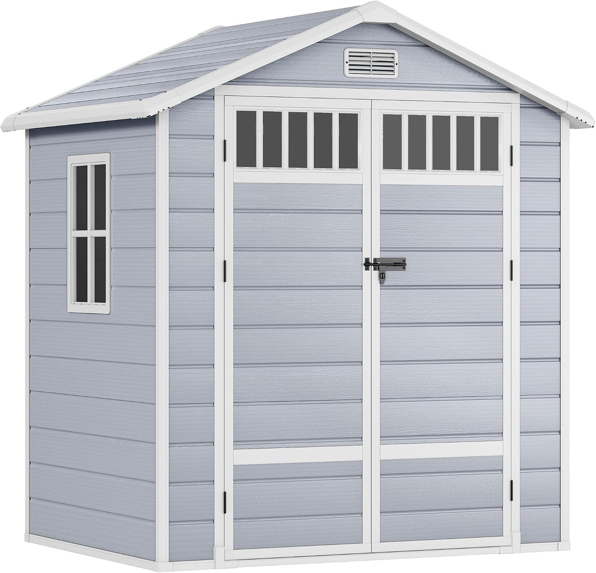 Gerätehaus YITAHOME, 182x134x210 cm, Grau, Kunststoff Gartenhaus Kunstharz Aufbewahrungsschuppen, Werkzeuge mit zaunartigen Seitenfenstern