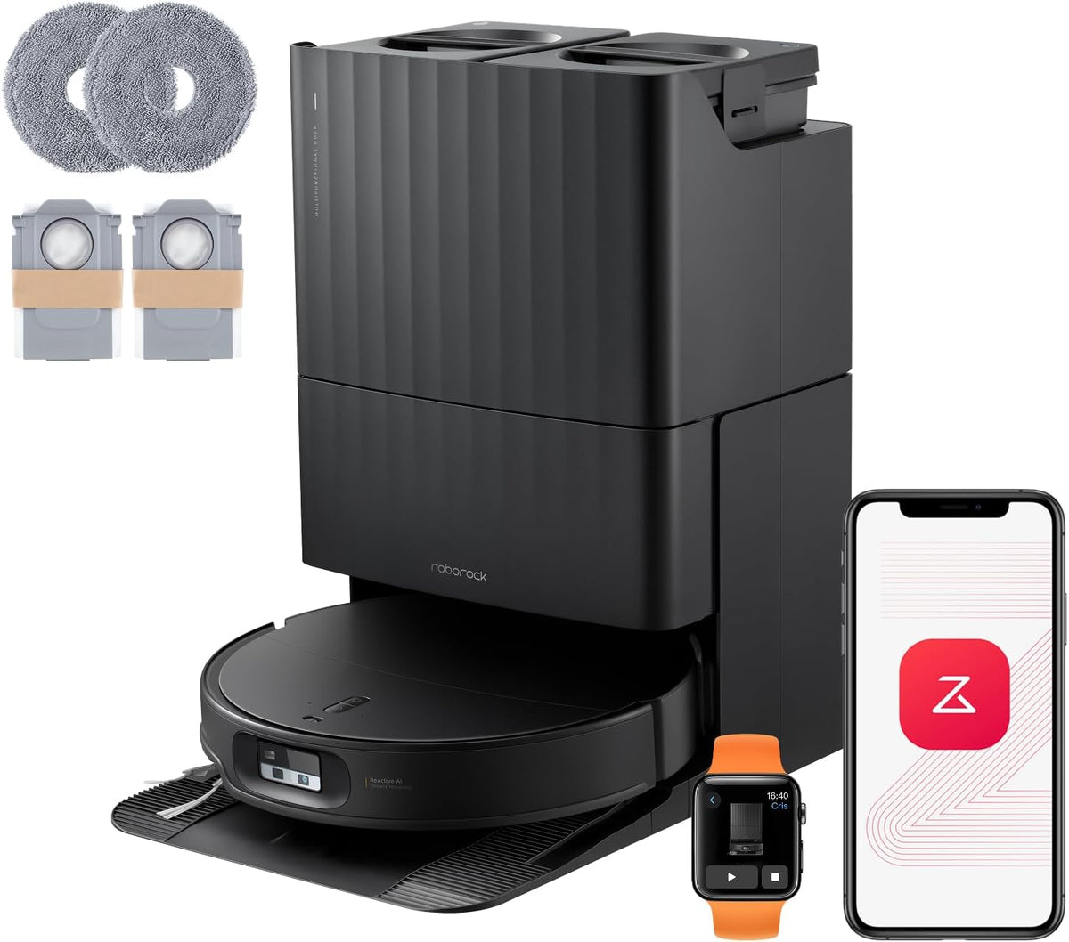 roborock Saugroboter, Schwarz, Qrevo Edge 2 Set mit Wischfunktion&Hebarem Wischmopp