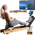 Skandika Tablet, 195 cm, Holz/Schwarz, Rudergerät Rovek, Rudermaschine Holz, Rudergerät für Zuhause klappbar, Magnetwiderstand mit 32 Stufen