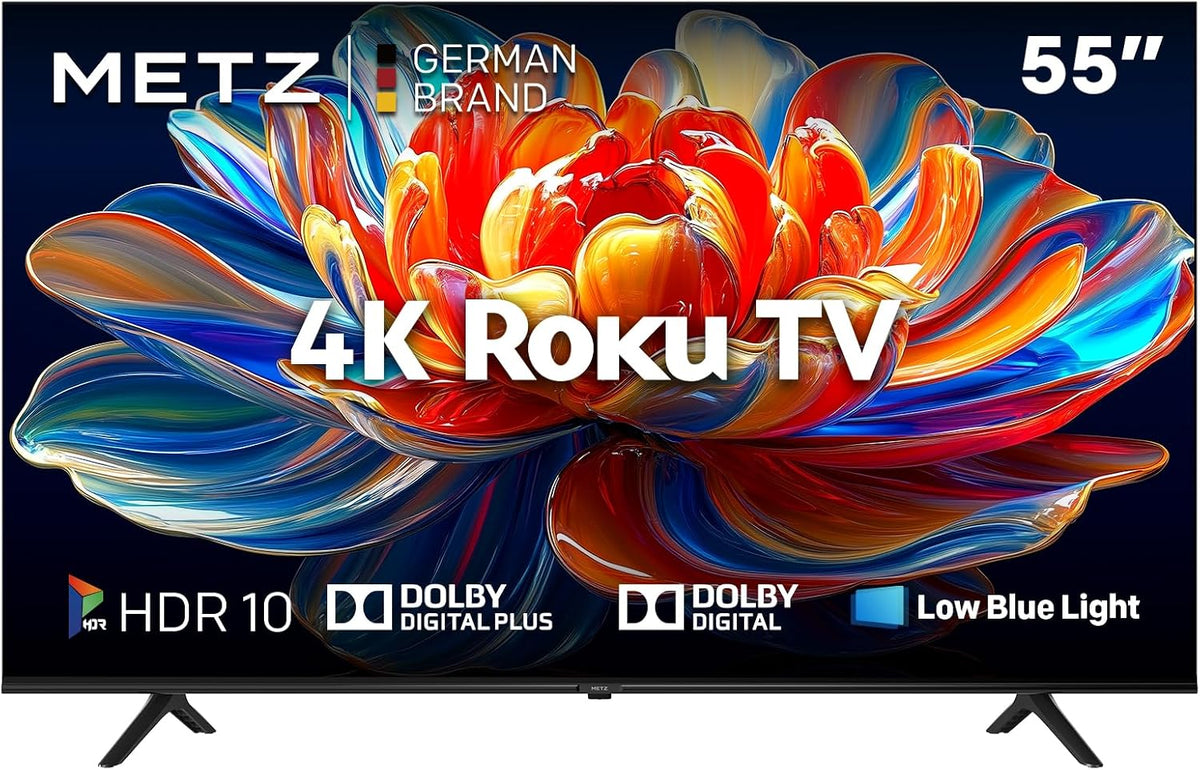 METZ Fernseher, 55 Zoll, 139 cm, schwarz, Smart TV, Blue Roku TV, 4K UHD Smart TV, mit Triple Tuner, mit WLAN, HDMI