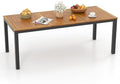 FANTASK Esstisch, 200x90 cm, Natur/Schwarz, Gartentisch mit Schirmloch, großer Terrassentisch für 8 Personen, rechteckiger Balkontisch aus Akazienholz