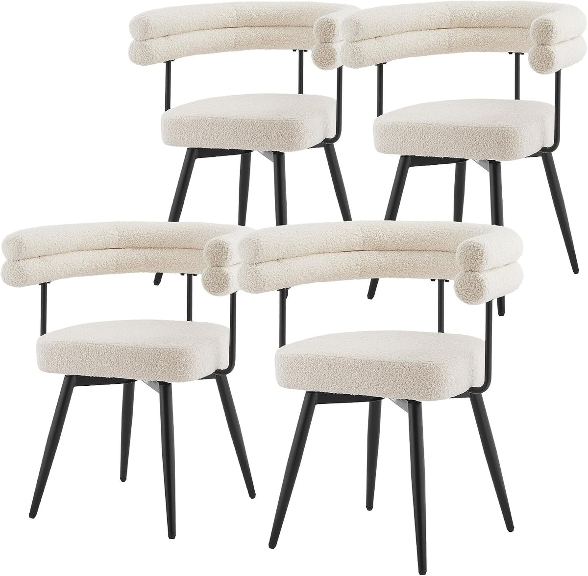ML DESIGN modern living Esszimmerstühle, Beige, ML- drehbar 4er Set in Teddy-Stoff, Wohnzimmerstuhl mit Arm- und Rückenlehnen
