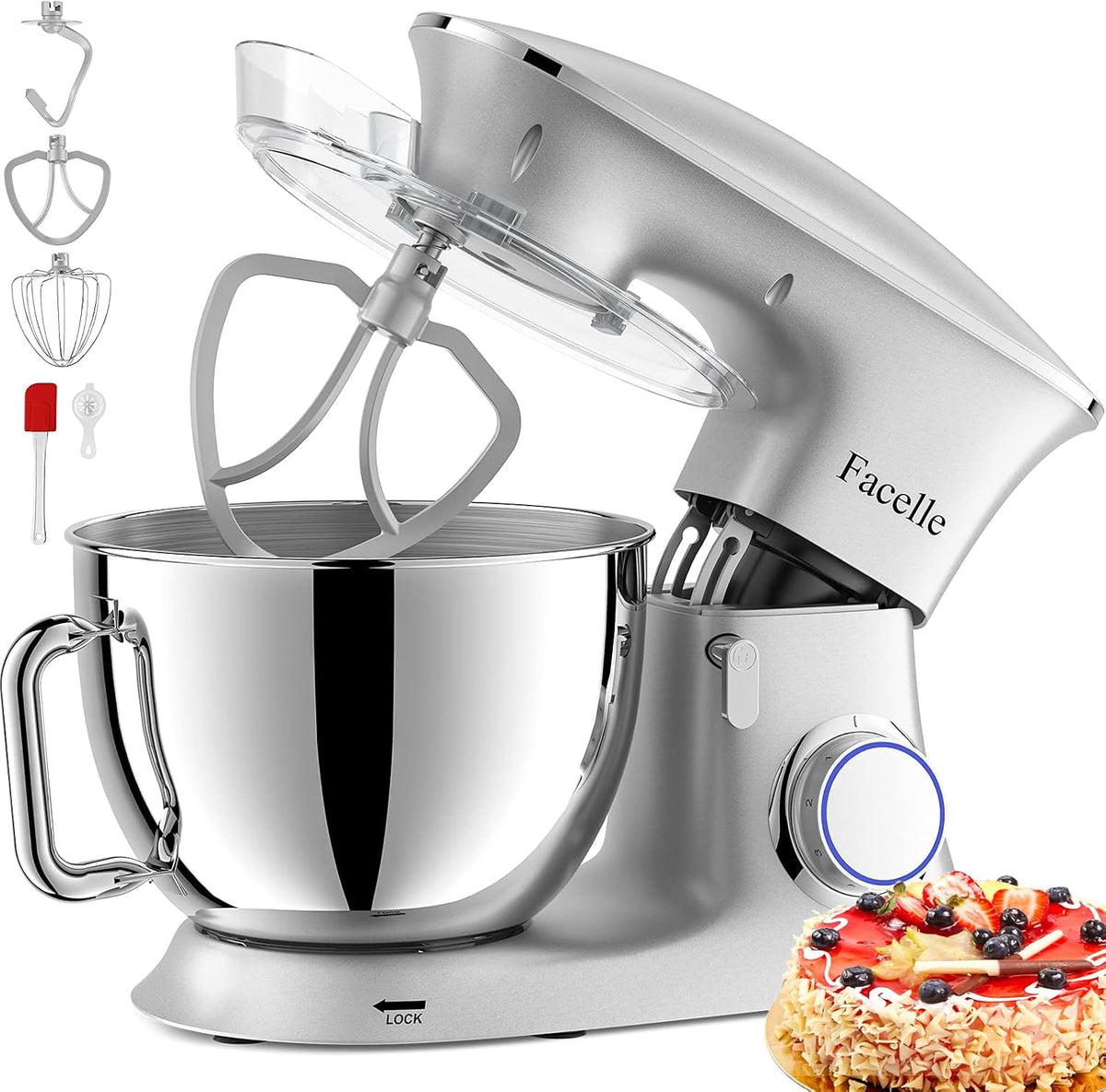 Facelle Knet- & Rührmaschinen, 2000 W, 8,5 L, Schwarz, Küchenmaschine Knetmaschine Teigknetmaschine Teigmaschine
