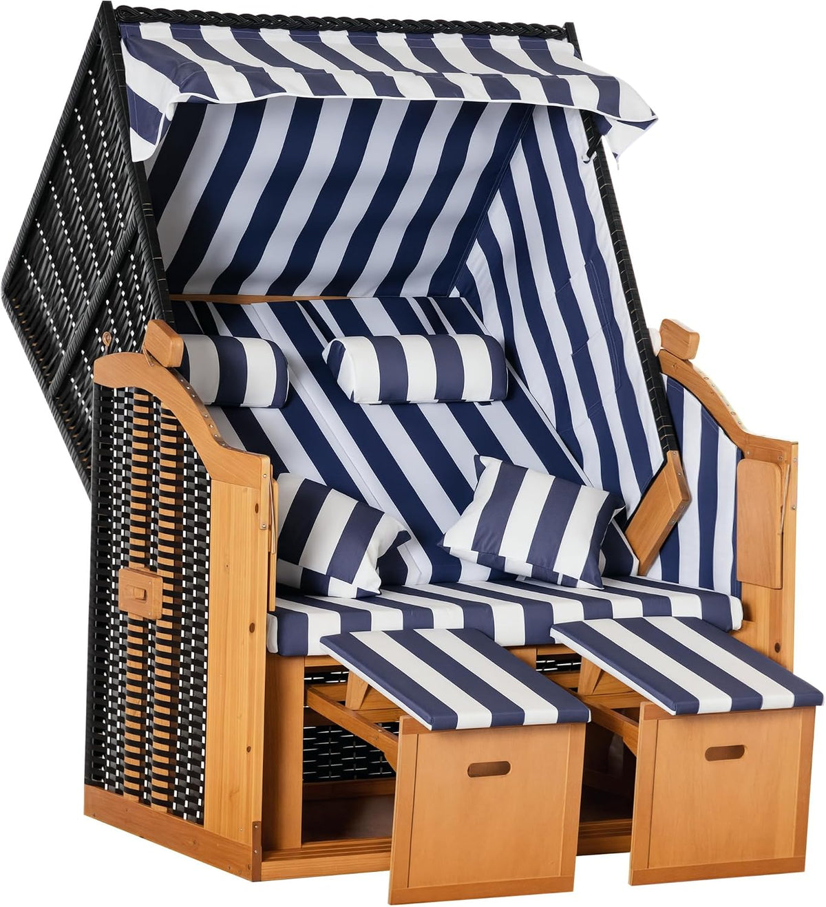 Outsunny Strandkorb, Blau, Ostsee Volllieger 2-Sitzer Strandkörbe aus Tannenholz, 5-stufige verstellbare Rückenlehne