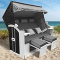 BRAST Strandkorb, 165 cm, Anthrazit/Grau, Usedom 3-Sitzer XXL für 2-3 Personen, breit, 5 Designs, inkl. wetterfeste Abdeckhaube