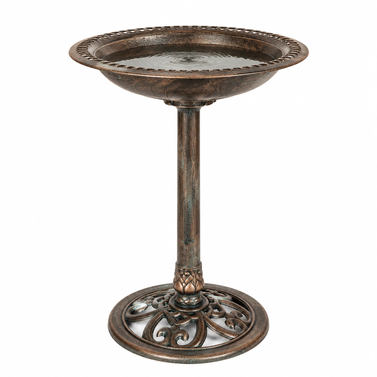 Vogelbad Durchmesser 50 cm aus Metall Bronze antik freistehend für Garten