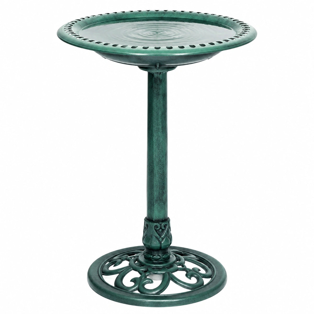 Vogelbad Ø 50 cm Metall Grün mit Standfuß für Garten