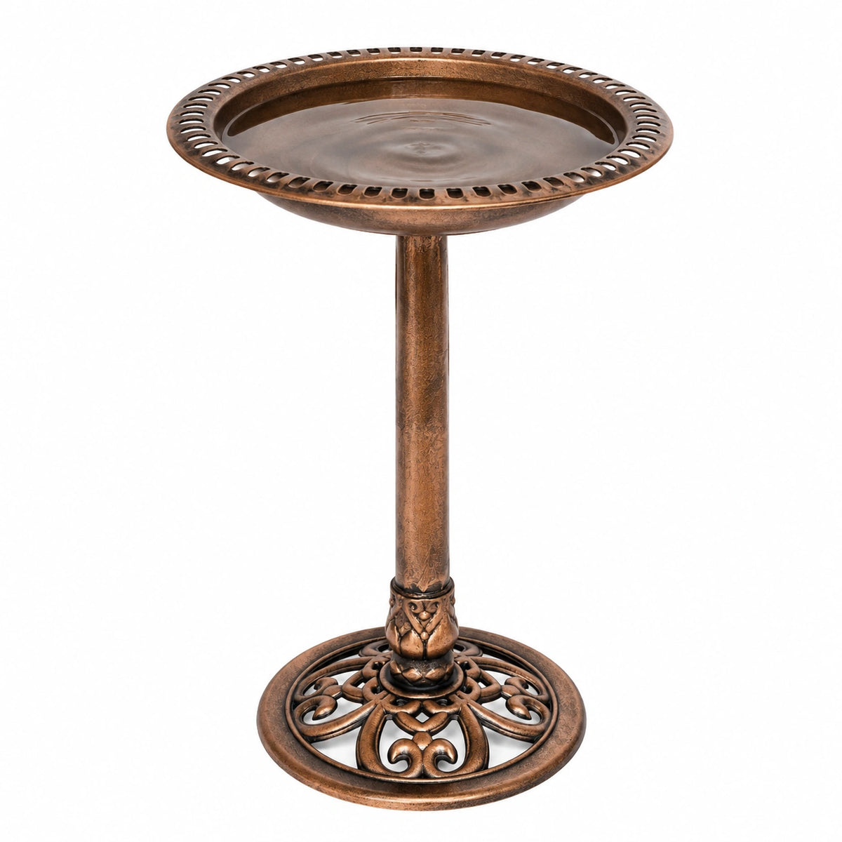 Vogelbad 50 x 72 cm Metall Bronze Garten Standmodell mit Zierornamenten
