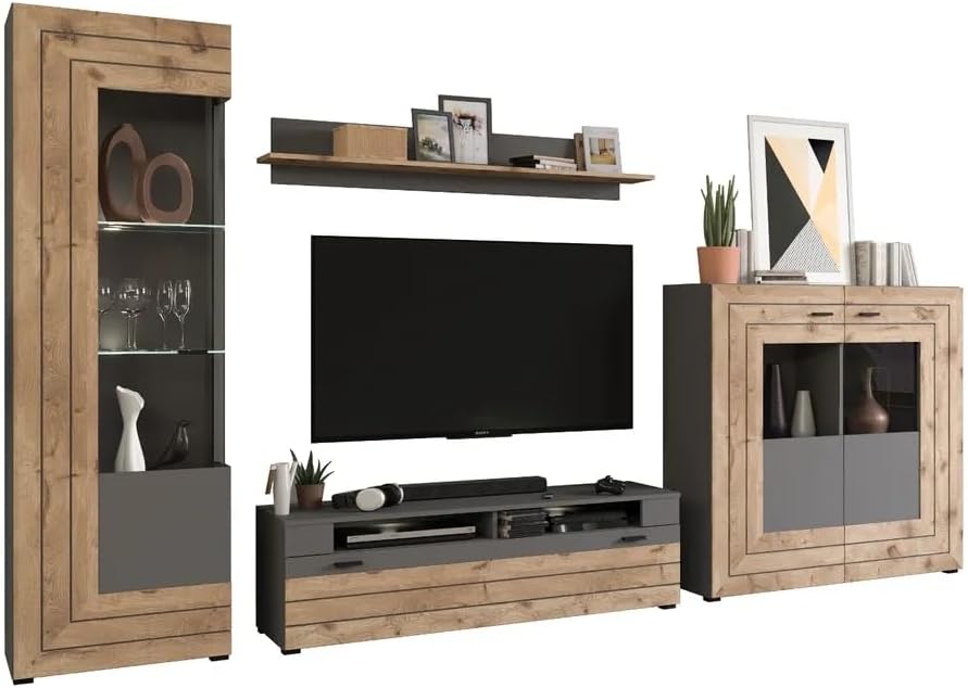Wohnwand xonox.home, grau, Wohnzimmermöbel, Wohnzimmer Freno 4tlg. Set Wohnkombination Wohnzimmermöbel