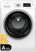 Whirlpool Waschmaschine, 59,5 cm, 63 cm, 85 cm, 9 kg, Weiß/Schwarz, FFB R849 BSV IT, freistehend, Frontlader, 1400 U/m