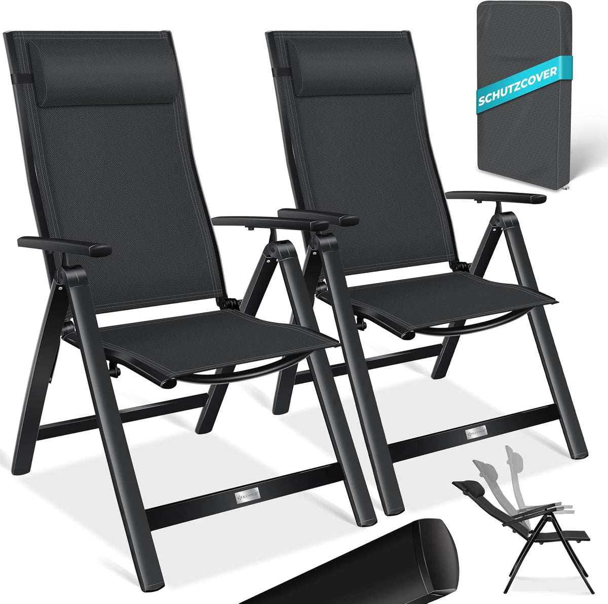 KESSER Esszimmerstuhl, Schwarz, Gartenstuhl Hochlehner mit Armlehnen 2er Set Aluminium