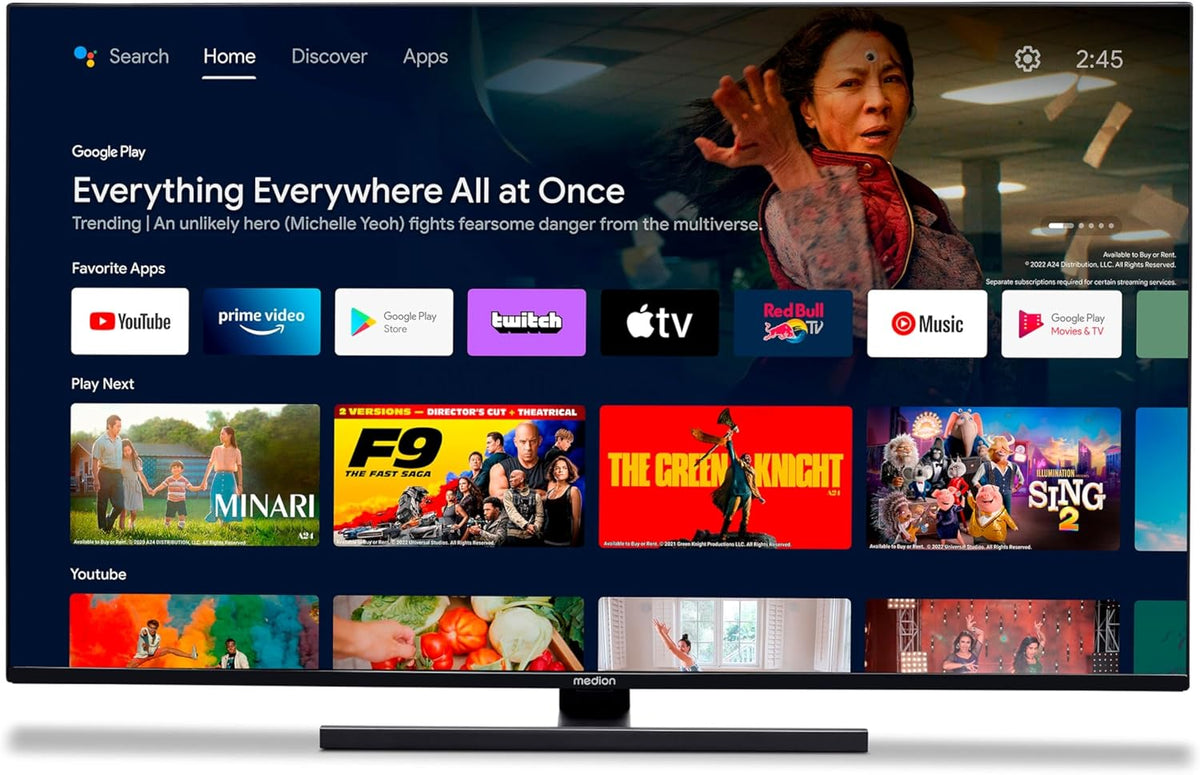 MEDION Fernseher, 43 Zoll, 108 cm, Schwarz, Smart TV, X14307 (MD 31170) QLED (Android TV, Dolby Vision HDR