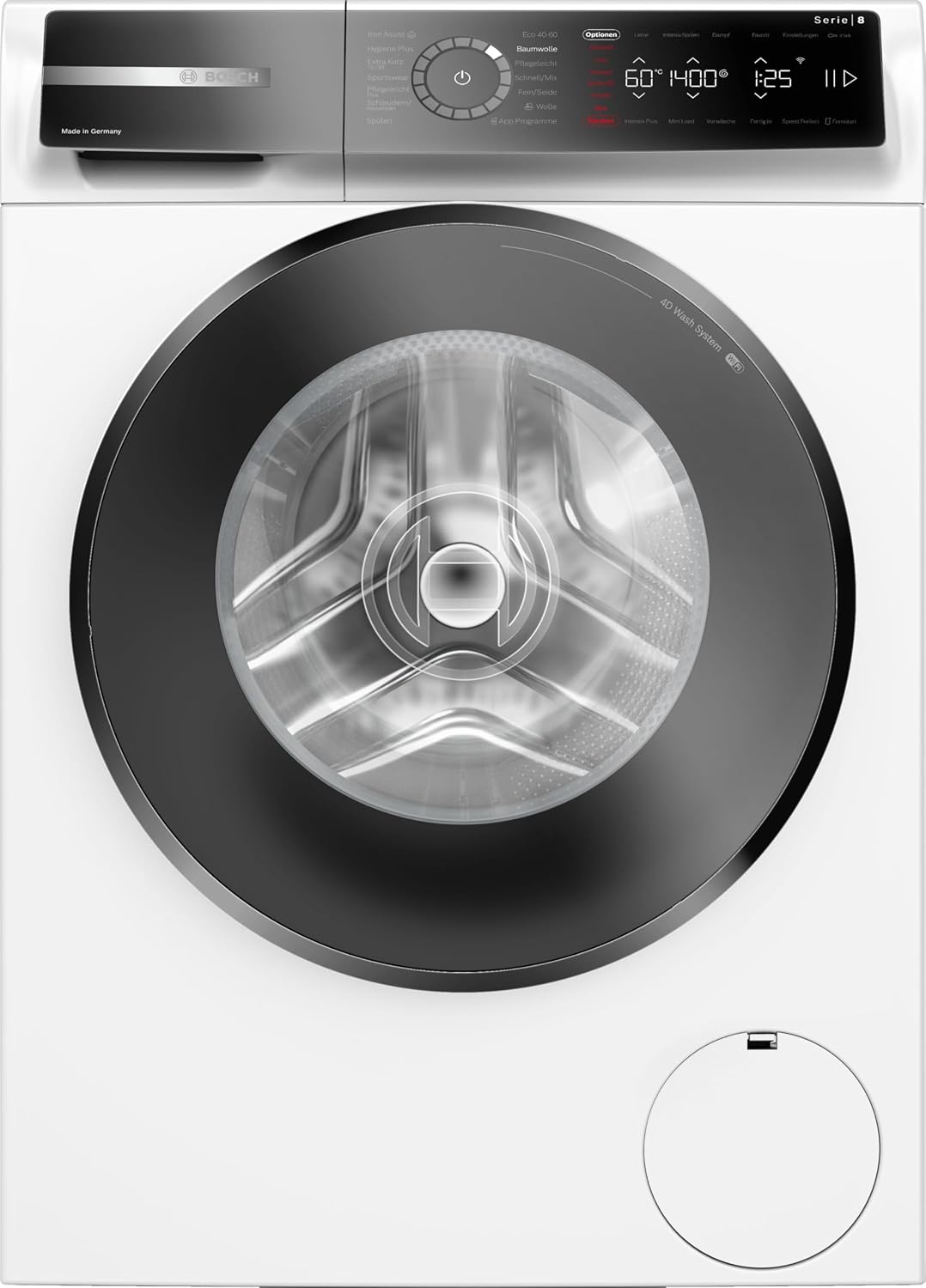 Bosch Waschmaschine, 10 kg, Weiß/Schwarz, WGB254031, Serie 8, Smarte, 1400 UpM, Made in Germany, Fleckenautomatik