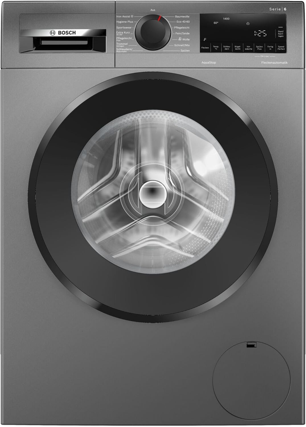 Bosch Waschmaschine, 9 kg, Grau, WGG244ZR10, Serie 6, Frontlader, 1400 UpM, entfernt 16 Fleckenarten, SpeedPerfect