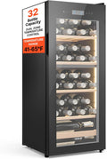 VEVOR Weinkühlschrank, Weiß, für 32 Flaschen, freistehend Flaschenkühlschrank mit Doppelzonen, für Hausbar, Büro