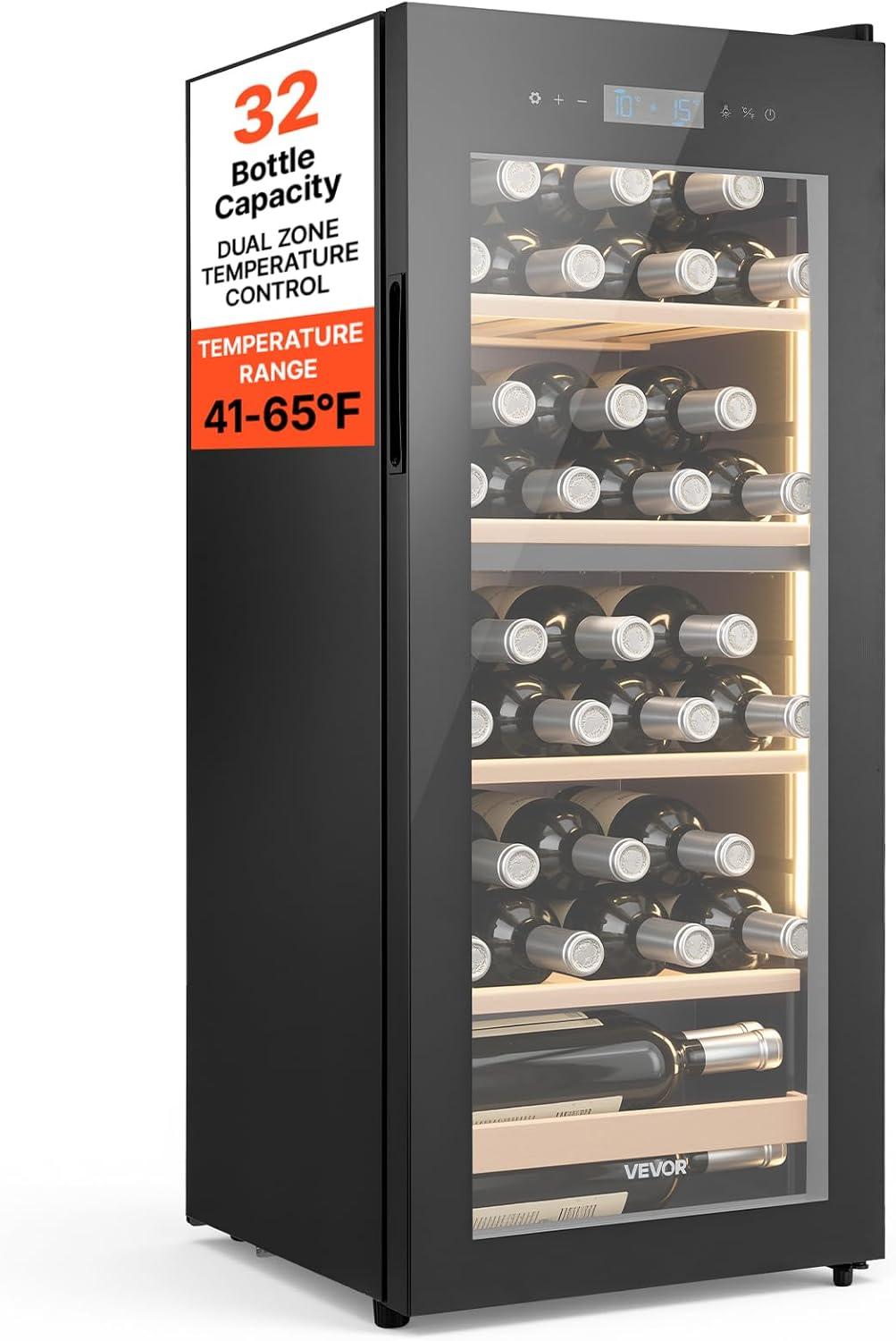 VEVOR Weinkühlschrank, Weiß, für 32 Flaschen, freistehend Flaschenkühlschrank mit Doppelzonen, für Hausbar, Büro
