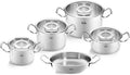 Fissler Original-Profi Collection/Edelstahl-Kochtopfset, 5-teilig, Töpfe mit Metall-Deckel (3 Kochtöpfe,1 Bratentopf 1 Stielkasserolle-deckellos)